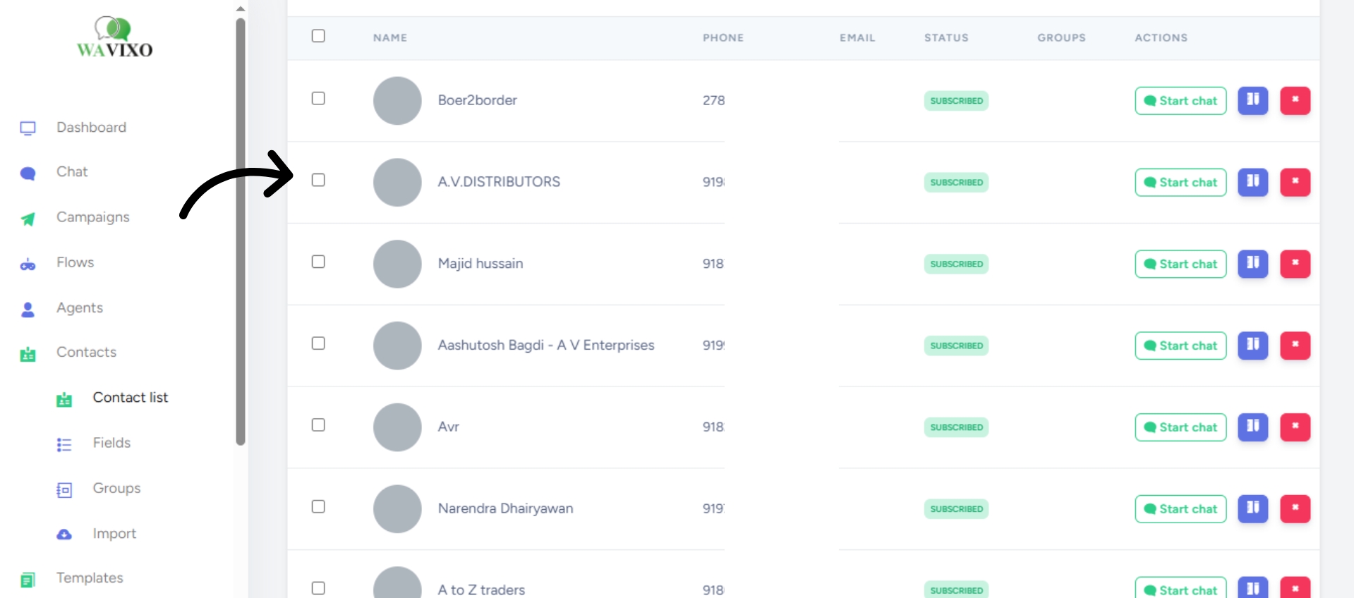 View contacts list